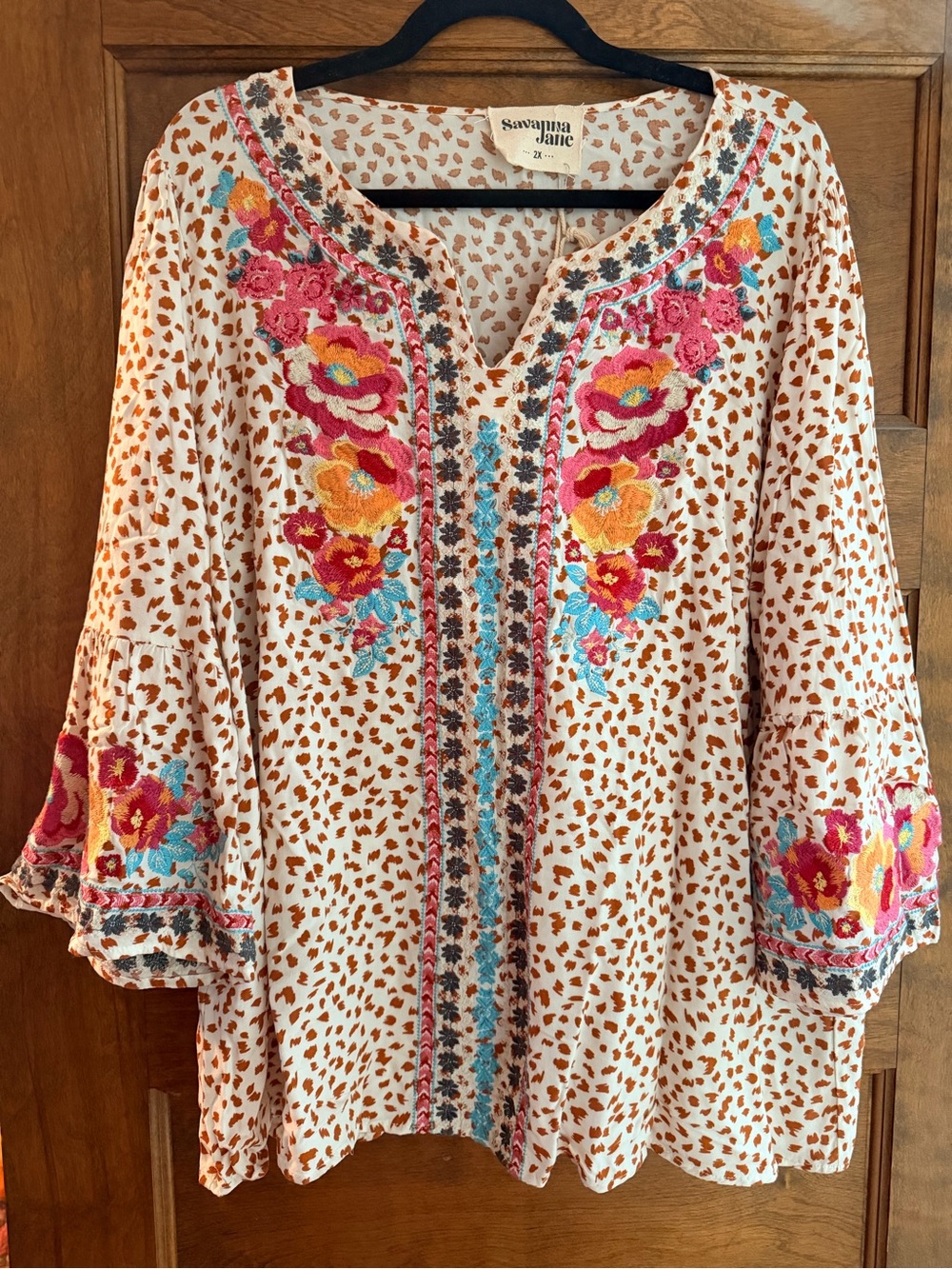 Savanna Jane Cream Tunic with Pink, Orange & Blue Floral Embroidery